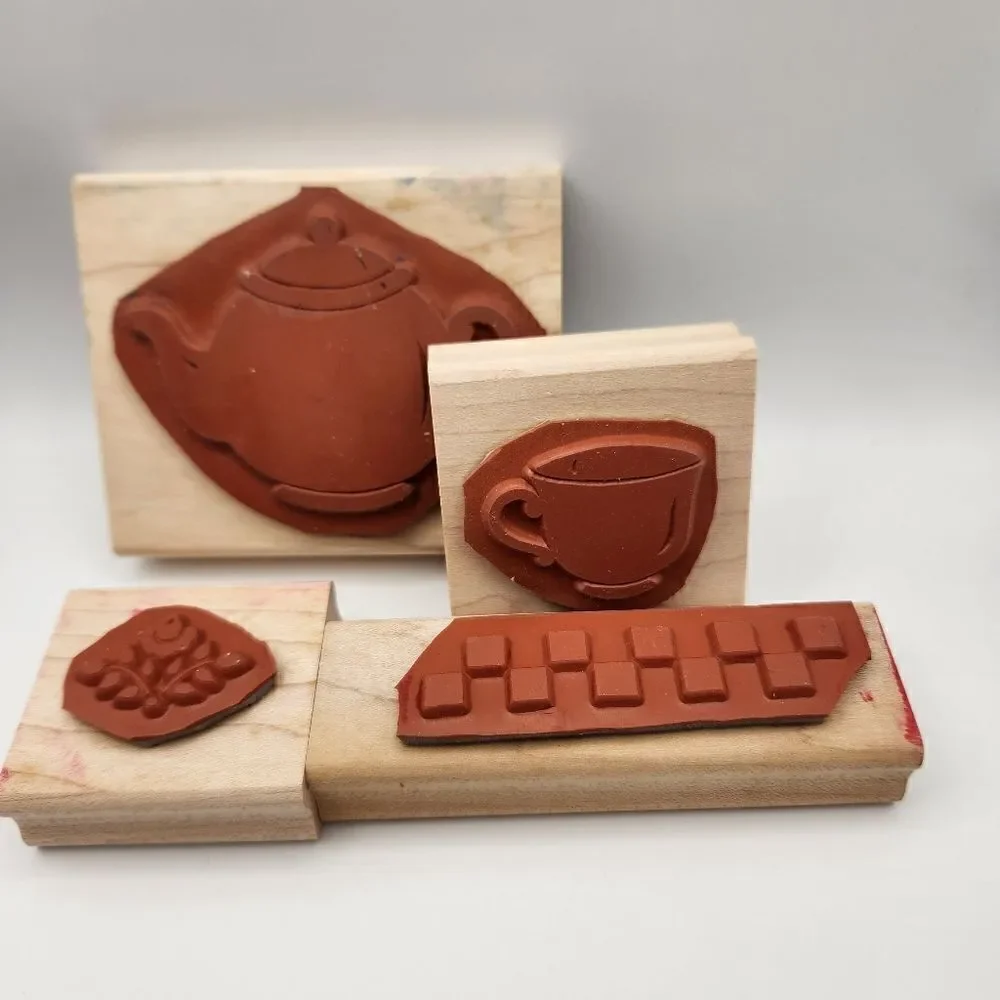 Stampin' Up! Vintage 1996 Definitely Decorative Teapot Block Stamp Set